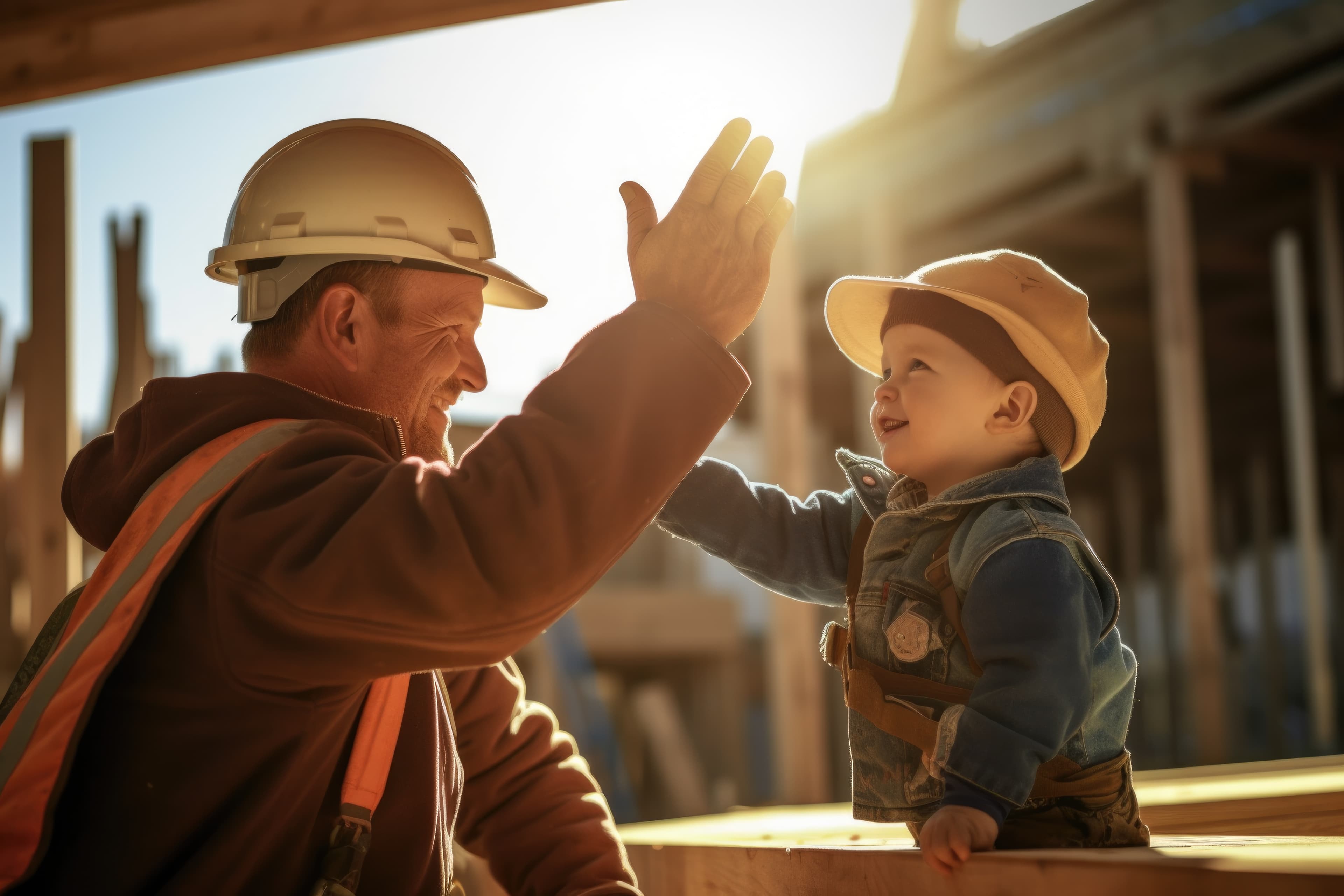 Construction worker with child